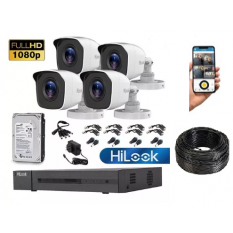 Kit Seguridad Hilook Full Hd Dvr 4 + 4 Camaras Infrarrojas + Disco Rigido + fuente + Cable UTP